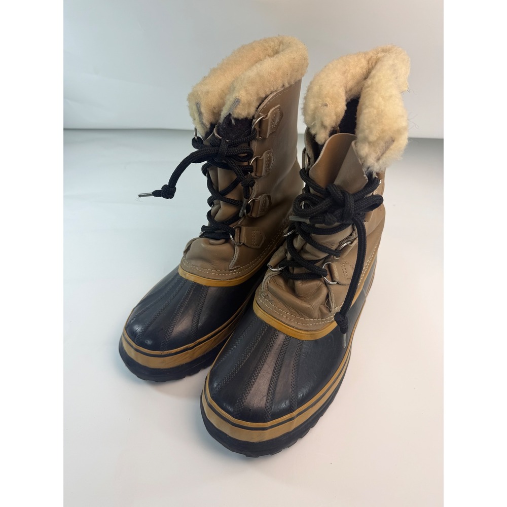 Vintage Sorel Caribou Boots Kaufman Made in Canada Tan Black Mens 9 Duck Snow